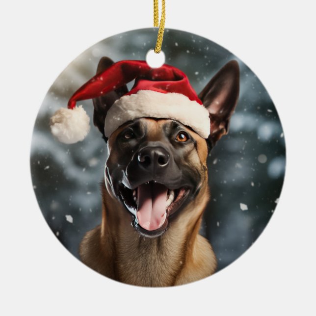 Belgian Malinois Christmas Keepsake Ceramic Ornament (Front)