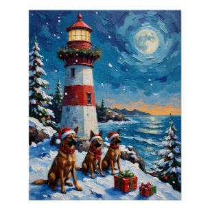 Belgian Malinois Christmas Lighthouse Holiday Poster