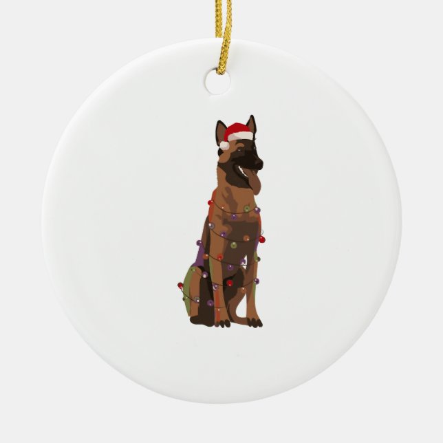 Belgian Malinois Christmas Lights Xmas Dog Lover Ceramic Ornament (Front)