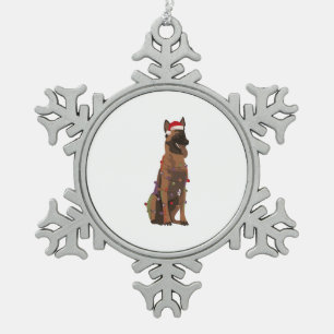 Belgian Malinois Christmas Lights Xmas Dog Lover Snowflake Pewter Christmas Ornament