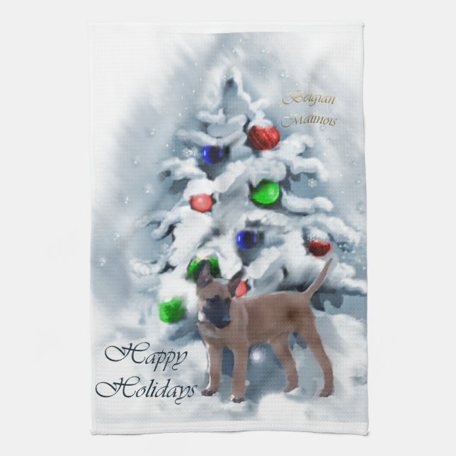 Belgian Malinois Christmas Tea Towel (Vertical)