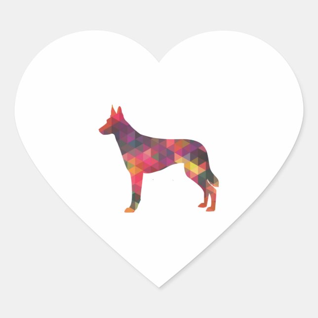 Belgian Malinois Dog Breed Geometric Pattern Silho Heart Sticker (Front)
