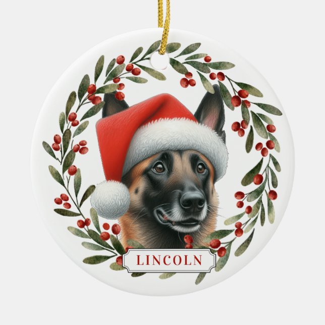 Belgian Malinois Dog Ceramic Circle Ornament (Front)