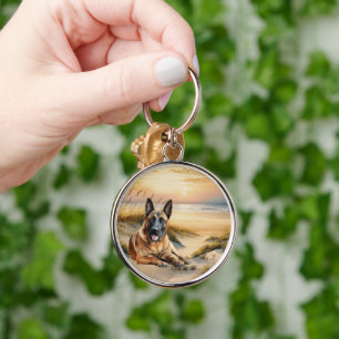 Belgian Malinois Dog Coastal Beach Cove Key Ring