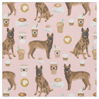 Belgian Malinois dog coffee lover pink Fabric