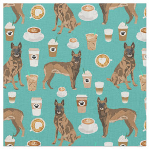 Belgian Malinois dog coffee turquoise Fabric