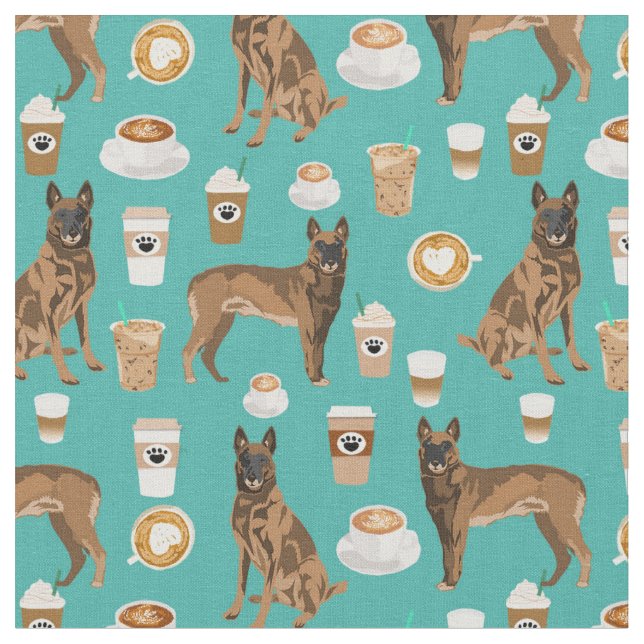 Belgian Malinois dog coffee turquoise Fabric (Close Up)