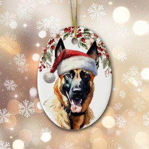Belgian Malinois Dog Holly Berry Christmas Ceramic Ornament
