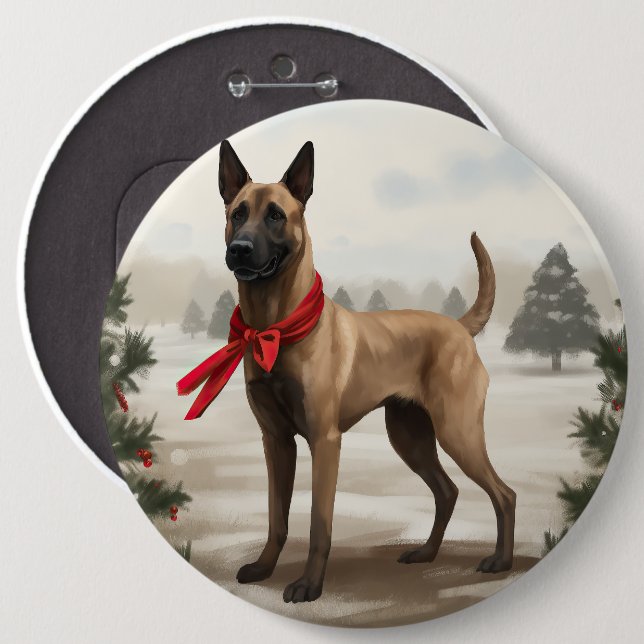 Belgian Malinois Dog in Snow Christmas 6 Cm Round Badge (Front & Back)