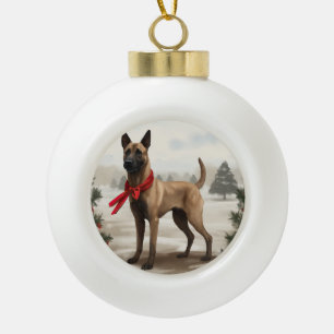 Belgian Malinois Dog in Snow Christmas Ceramic Ball Christmas Ornament