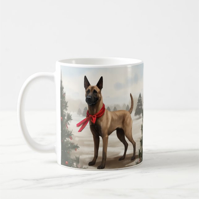 Belgian Malinois Dog in Snow Christmas Coffee Mug (Left)