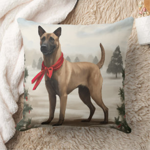 Belgian Malinois Dog in Snow Christmas Cushion