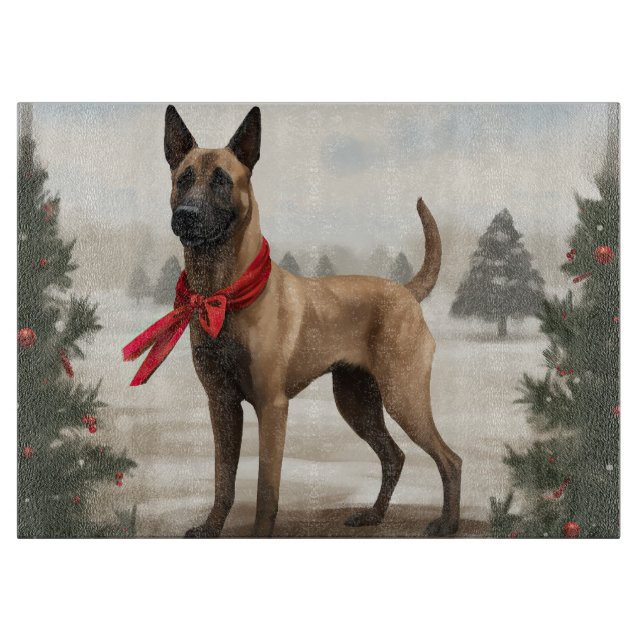 Belgian Malinois Dog in Snow Christmas Cutting Board (Front)
