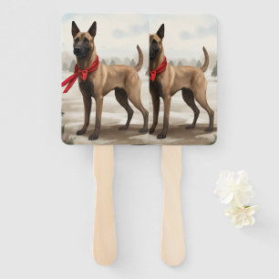 Belgian Malinois Dog in Snow Christmas Hand Fan