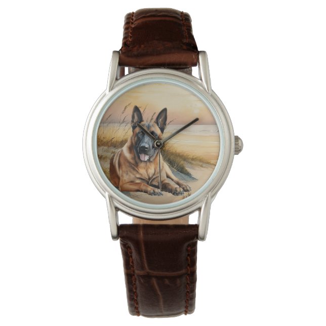 Belgian Malinois Dog Lover Sandy Beach Watch (Front)