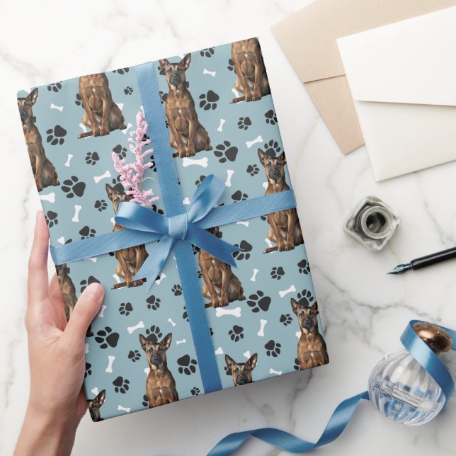 Belgian Malinois Dog Paw Prints All Occasion Wrapping Paper (Gifting)