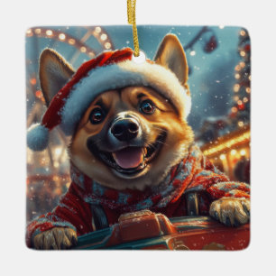 Belgian Malinois Dog Roller Coaster Christmas  Ceramic Ornament
