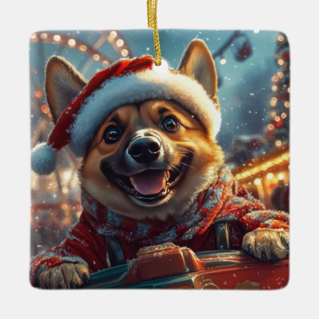 Belgian Malinois Dog Roller Coaster Christmas  Ceramic Ornament (Front)