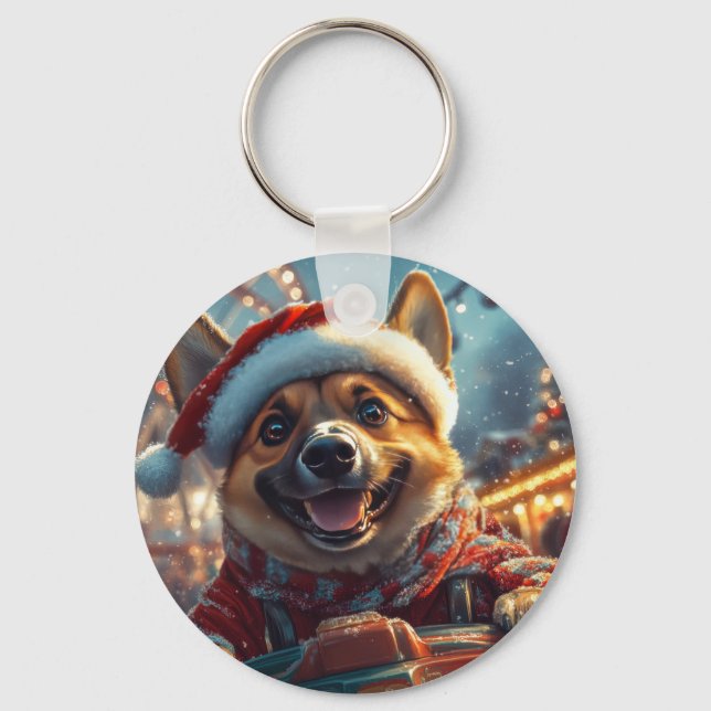 Belgian Malinois Dog Roller Coaster Christmas  Key Ring (Front)