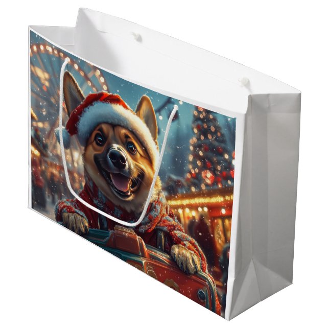 Belgian Malinois Dog Roller Coaster Christmas  Large Gift Bag (Front Angled)