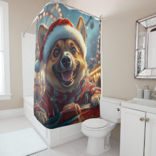 Belgian Malinois Dog Roller Coaster Christmas Shower Curtain