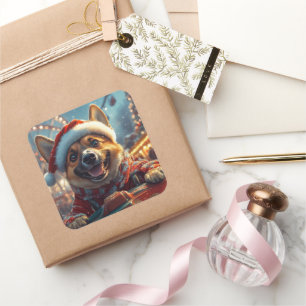 Belgian Malinois Dog Roller Coaster Christmas Square Sticker