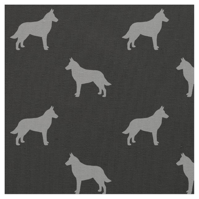 Belgian Malinois Dog Silhouettes Grey and Black Fabric (Close Up)