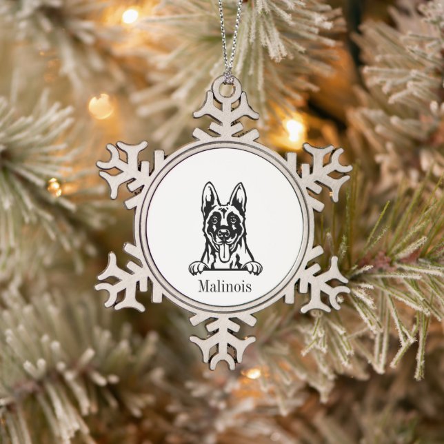Belgian Malinois dog  Snowflake Pewter Christmas Ornament (Tree)
