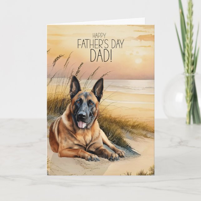 Belgian Malinois Dog Sunset Beach Father's Day Holiday Card (Front)