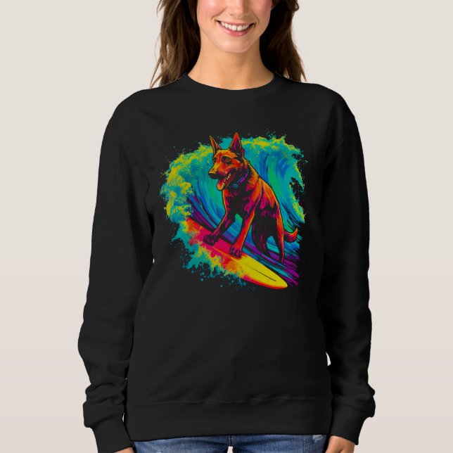 Belgian Malinois Dog Surfing Sweatshirt (Front)