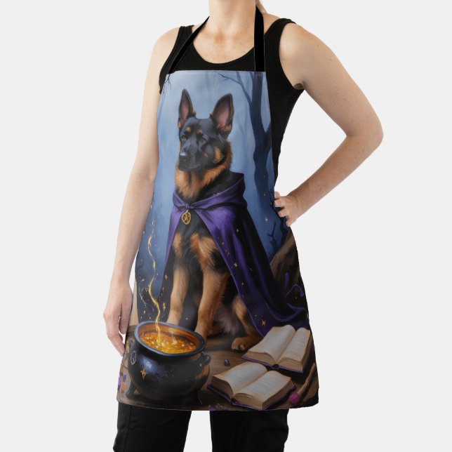 Belgian Malinois Dog Whimsical Halloween Painting Apron (Insitu)