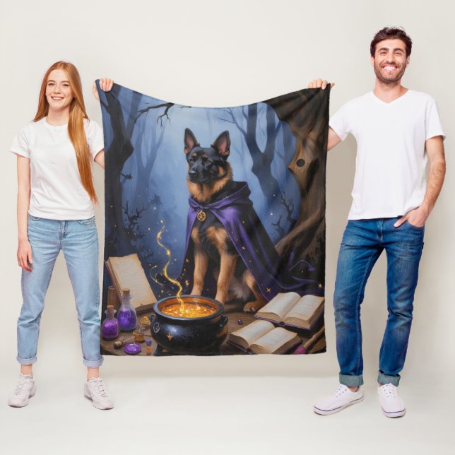 Belgian Malinois Dog Whimsical Halloween Painting Fleece Blanket (In Situ)
