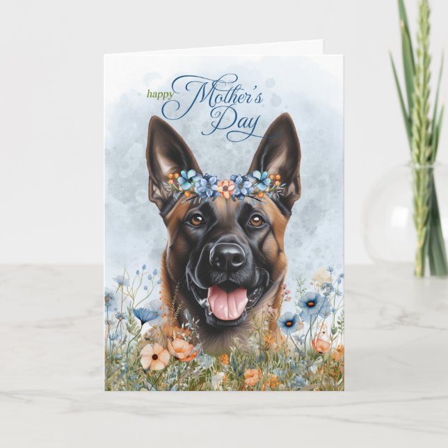 Belgian Malinois Dog Wildflower Mother's Day Holiday Card (Front)
