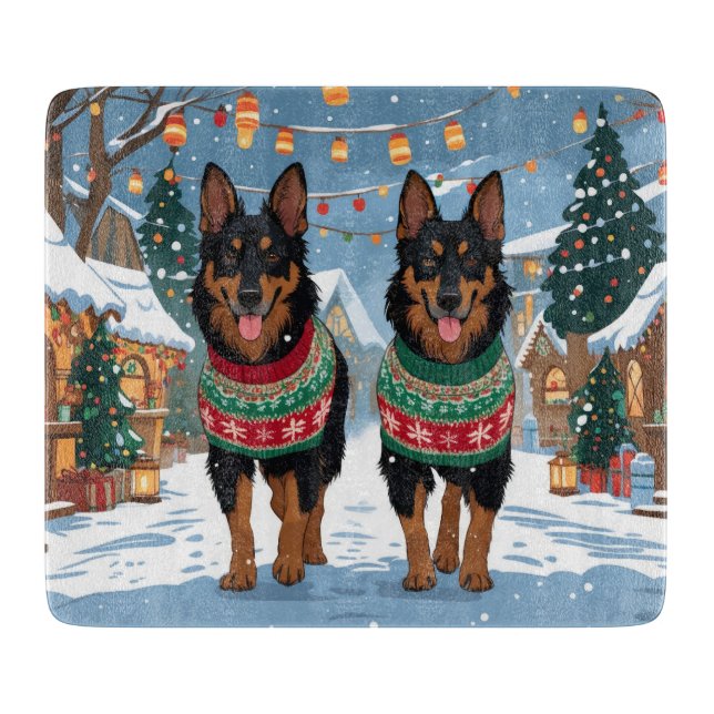 Belgian Malinois Dogs Christmas Snow Holiday  Cutting Board (Front)