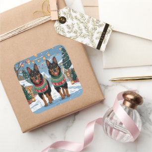 Belgian Malinois Dogs Christmas Snow Holiday  Square Sticker