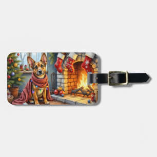 Belgian Malinois Fireplace with Christmas Lights Luggage Tag