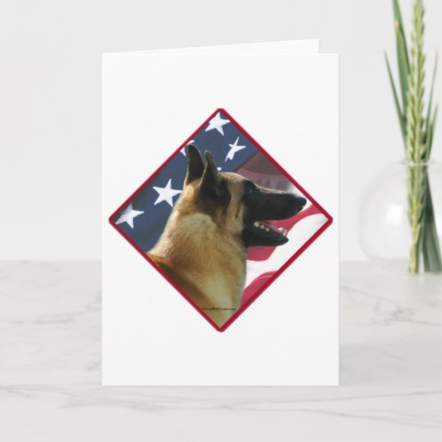 Belgian Malinois Flag; Malinois 4th of July, USA Holiday Card (Front)