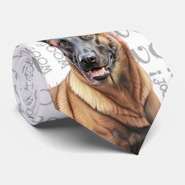 Belgian Malinois Funny Woof Christmas Dog Lover Tie (Rolled)