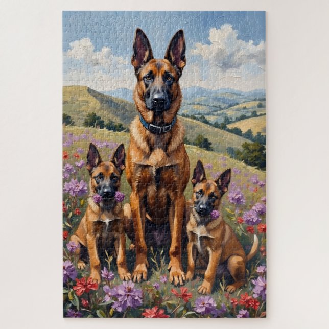 Belgian Malinois Heather Field Art Jigsaw Puzzle (Vertical)
