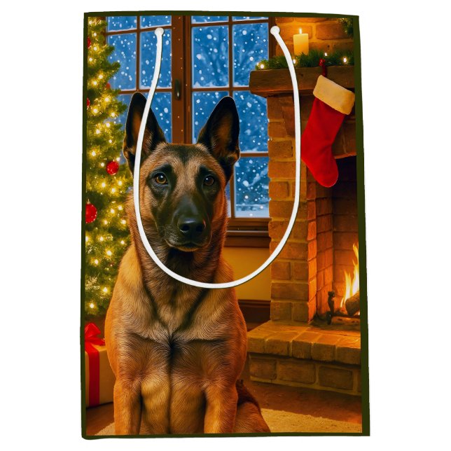 Belgian Malinois Holiday  Medium Gift Bag (Front)