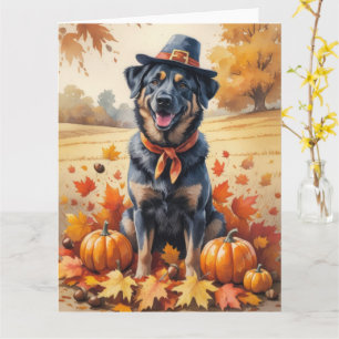 Belgian Malinois In Autumn Leaves Thanksgiving Art Card