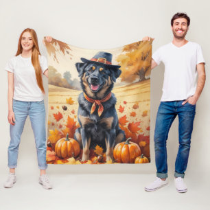 Belgian Malinois In Autumn Leaves Thanksgiving Art Fleece Blanket