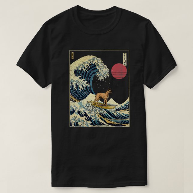 Belgian Malinois Japanese Kanagawa Wave Funny Surf T-Shirt (Design Front)