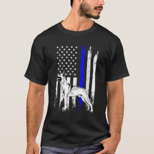 Belgian Malinois K9 Unit Thin Blue Line US Flag Po T-Shirt