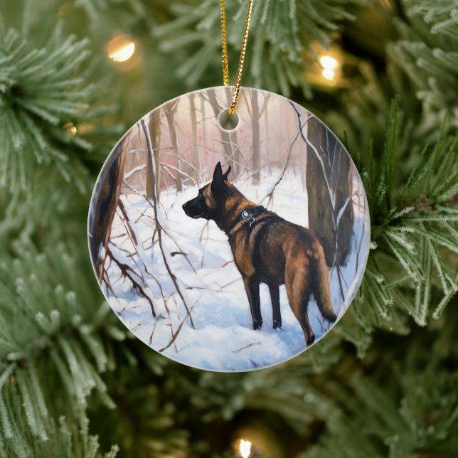 Belgian Malinois Let It Snow Christmas Ceramic Ornament (Tree)