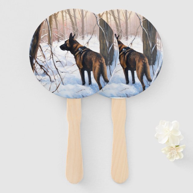 Belgian Malinois Let It Snow Christmas Hand Fan (Front and Back)