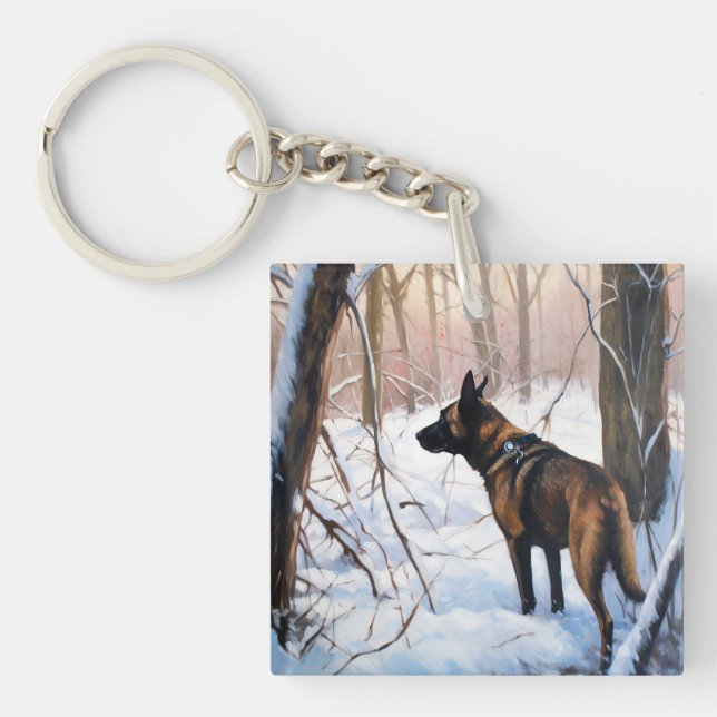 Belgian Malinois Let It Snow Christmas Key Ring (Front)