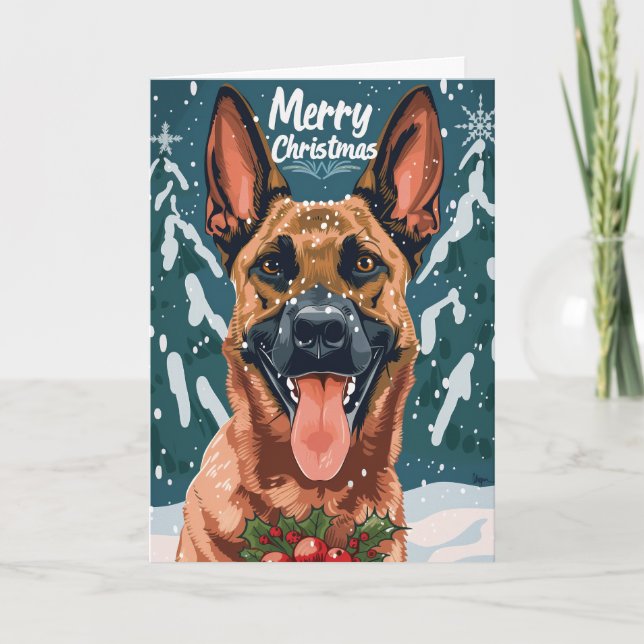 Belgian Malinois Merry Christmas Personalised Holiday Card (Front)