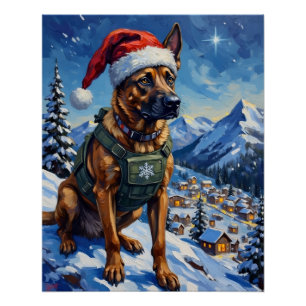 Belgian Malinois Mountain Patrol Christmas Poster