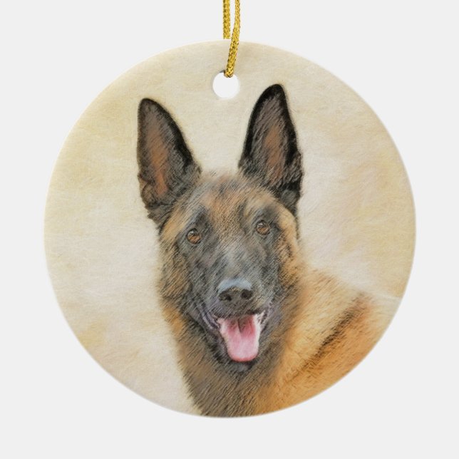Belgian Malinois Painting - Cute Original Dog Art Ceramic Ornament (Front)